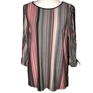 ROZ & ALI PINK BLACK GRAY MODERN CHIC STRIPED TOP MEDIUM